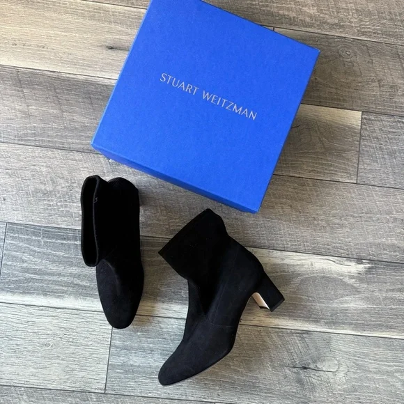 NWT Stuart Weitzman Niki 60 Black Suede Ankle Boots Classic Size 11 (41.5) NIB